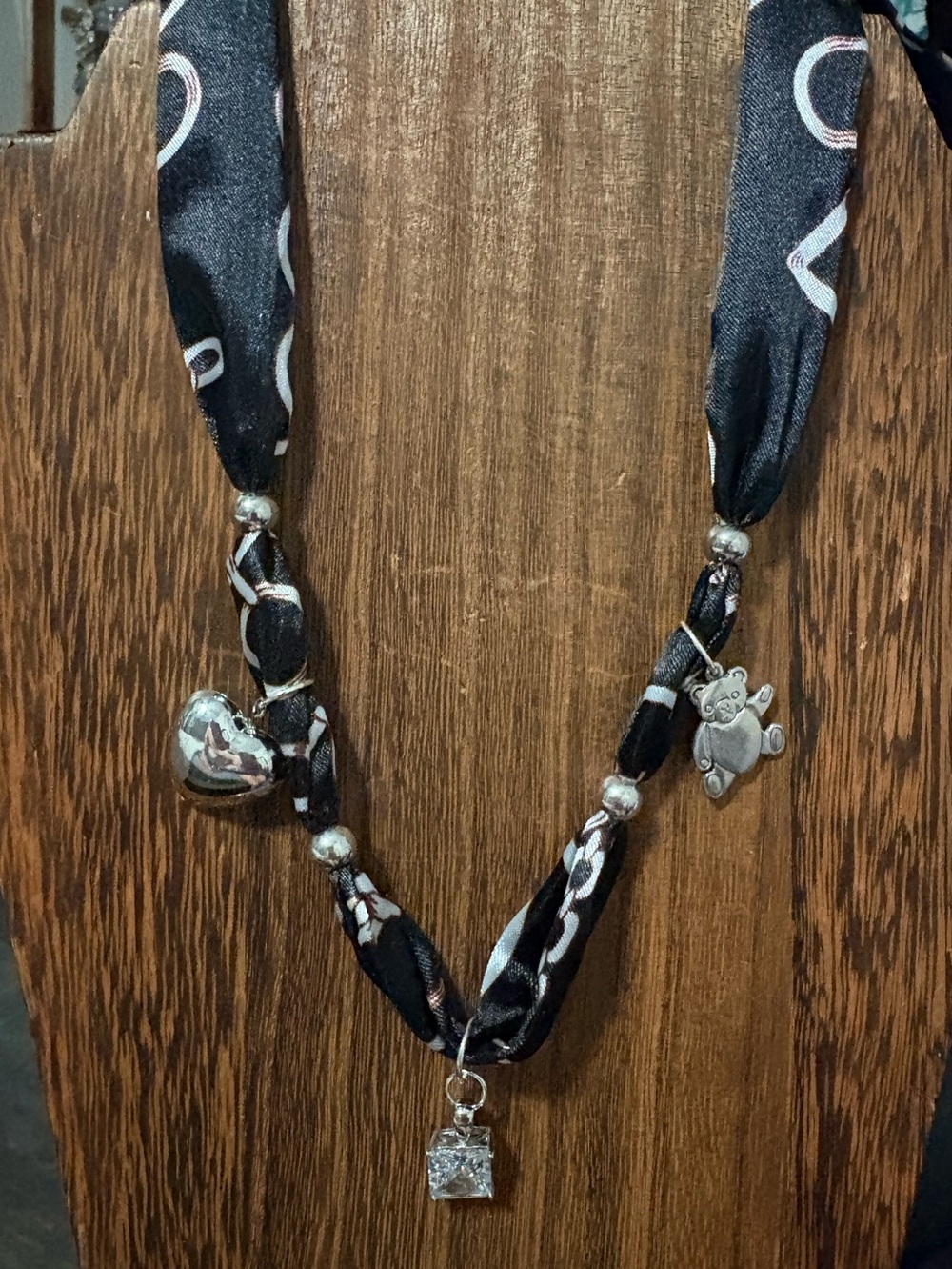 Handmade silky tie charm necklace